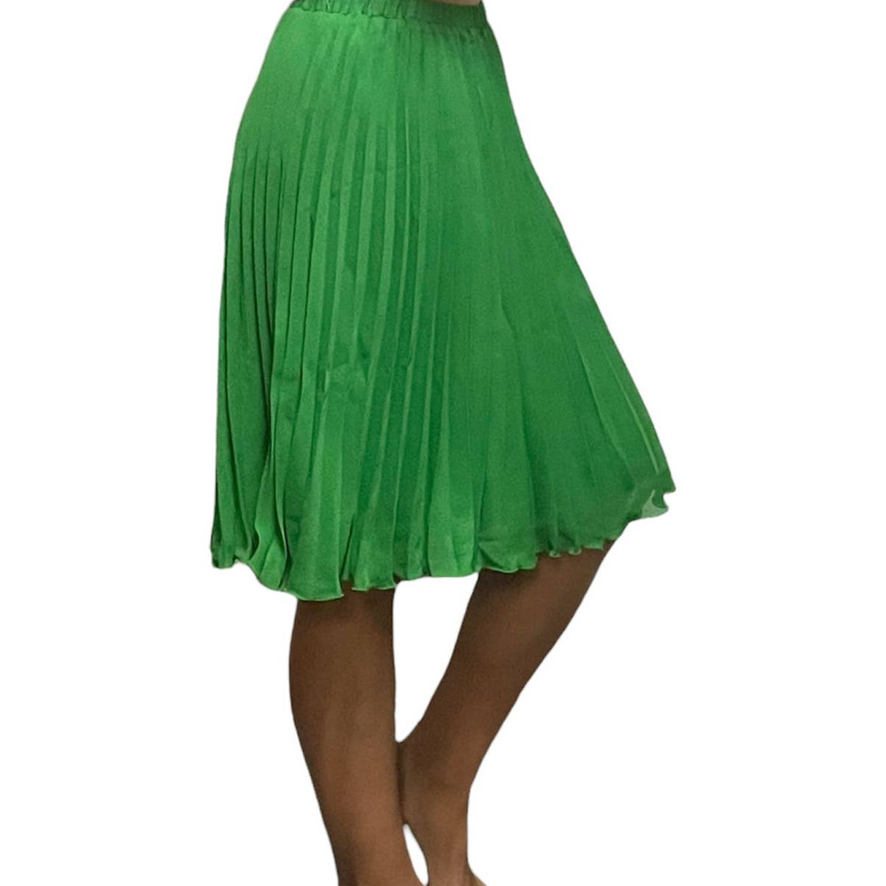 ELLE pleated chiffon plisse elastic waist skirt small green SK 488